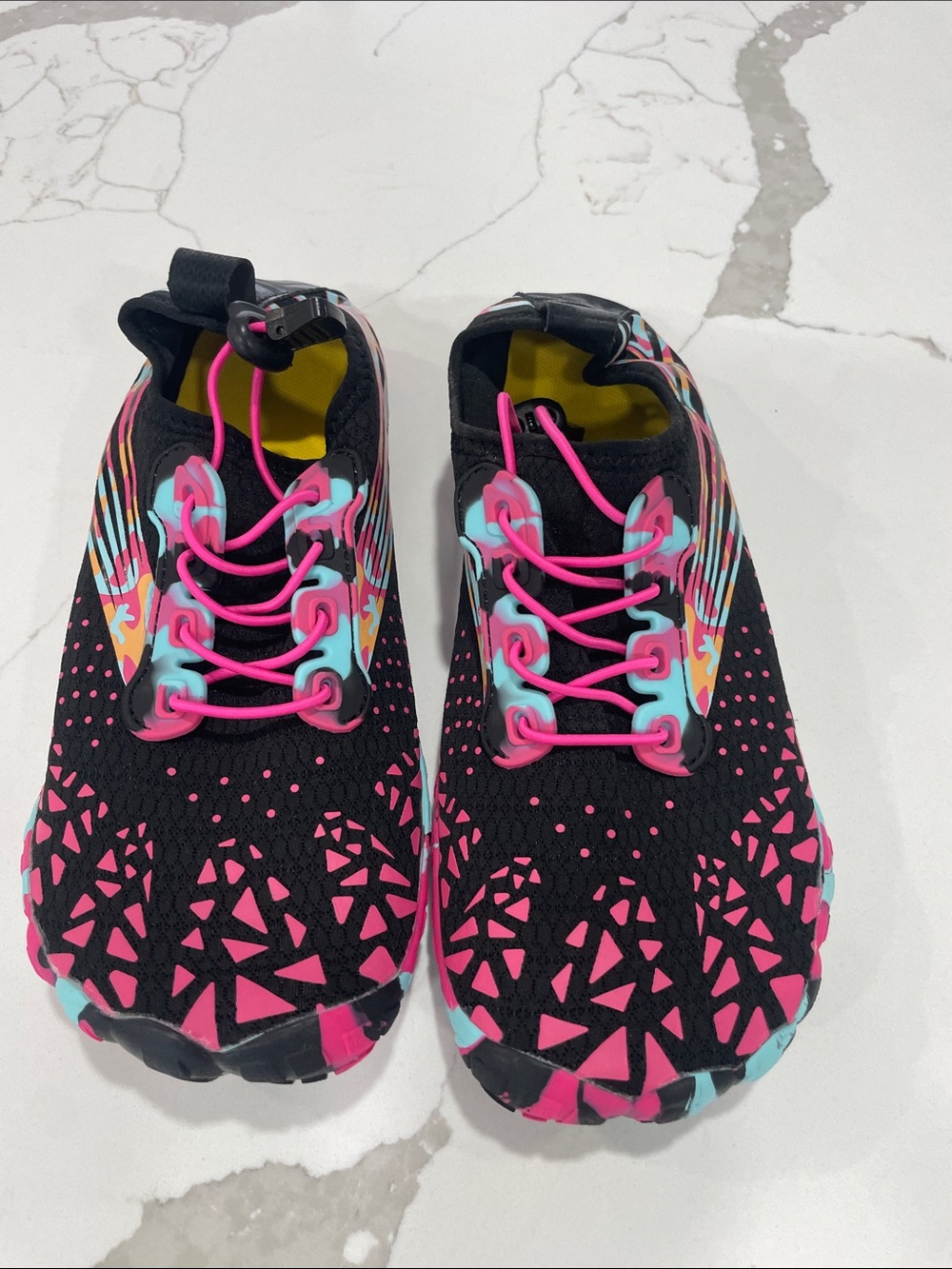 Black Water Shoes with Pink & Aqua Geometric Accents